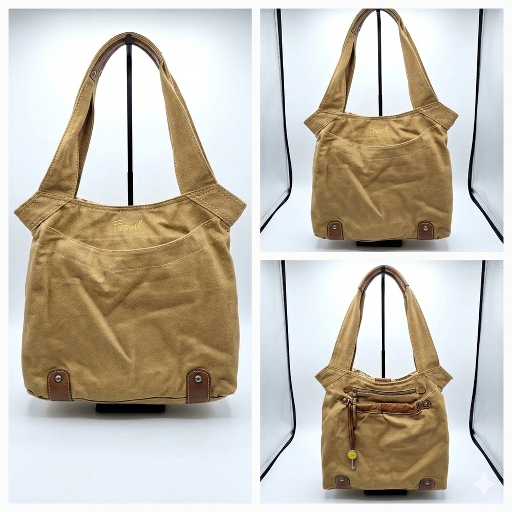 Fossil Vintage Twill Utility Hobo Bag Y2K Boho Grunge Streetwear Studded